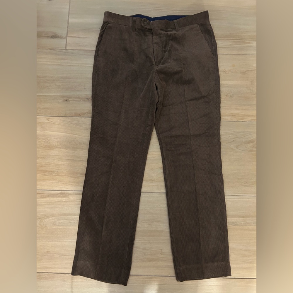 NEW Mens Brown Corduroy Flat front Pants 38/32